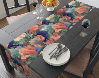 Table Runner with Abstract Art, Cotton or Polyester Table Linens, 104