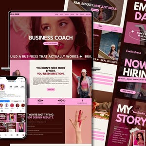 Website Template & Instagram Templates Launch Kit | Elementor Wordpress Theme + 50 Canva Social Media Posts | Premium Neon Branding Kit