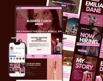 Website Template & Instagram Templates Launch Kit | Elementor Wordpress Theme + 50 Canva Social Media Posts | Premium Neon Branding Kit