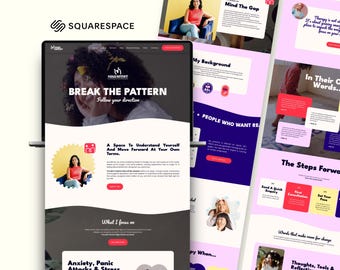 Squarespace 7.1 Psychologist Therapist Coaching Website Bold Colorful Original Creative Template for Service Based Online Brands Easy Setup