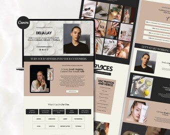 UGC Content Creator Portfolio Canva Template for Beginner To Get Brand Deals Elegant Landing Page One Page Website Easy Setup