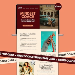 Mall för landningssida för Mindset Coach Canva för coacher och konsulter, feminin webbplats med enkel installation för att få varumärkeserbjudanden