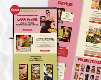 UGC Canva Feminine Portfolio Template Bold Food Creator Website Content Creator Landing Page Editable Creative Website