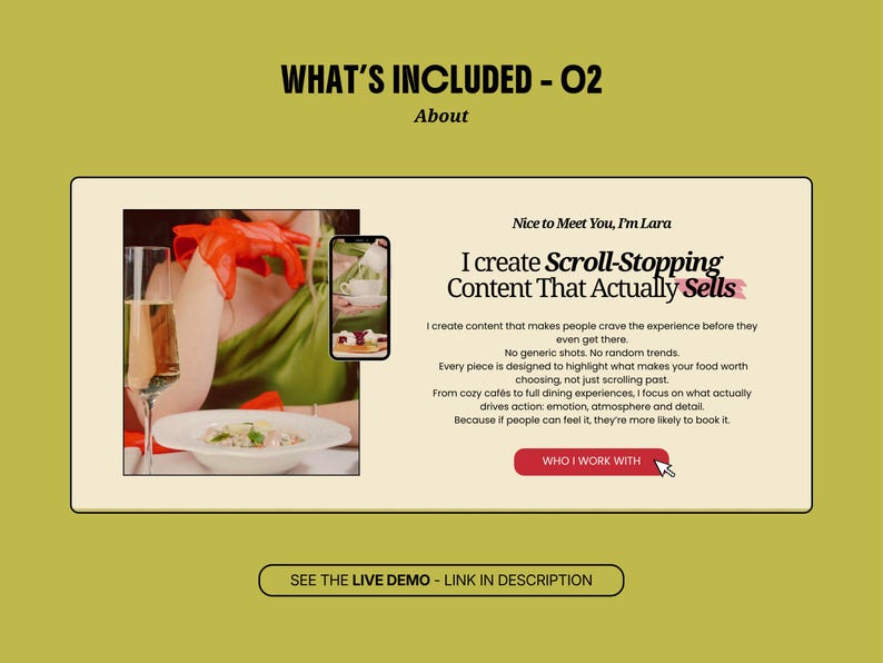 ugc portfolio one page website template canva easy to use and customize canva template for social media manager website landing page canva for influencers and service based brands, landing page canva for creative brands hero section pink and green feminine website ugc portfolio