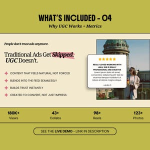 ugc portfolio one page website template canva easy to use and customize canva template for social media manager website landing page canva for influencers and service based brands, landing page canva for creative brands hero section pink and green feminine website ugc portfolio
