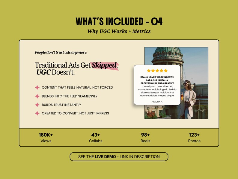 ugc portfolio one page website template canva easy to use and customize canva template for social media manager website landing page canva for influencers and service based brands, landing page canva for creative brands hero section pink and green feminine website ugc portfolio