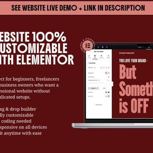 elementor wordpress theme website kit red creative feminine bold website for creatives coach consultant virtual assistant creative agency service business digital freelancer social media manager bundle instagram canva templates for solid clear consistent brand identity with main sections header footer portfolio case study page elementor blog wordpress SEO instagram neon kit carousels educational promotion