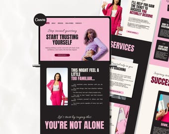 Canva Landing Page for Coach Consultant Course Virtual Assistant Digital Freelancer Pink Elegant Feminine Easy Setup Website Template