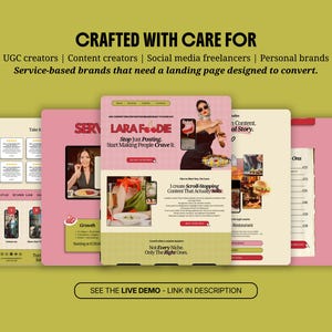 UGC Canva フェミニン ポートフォリオ テンプレート 大胆なフード クリエイター ウェブサイト コンテンツ クリエイター ランディング ページ 編集可能なクリエイティブ ウェブサイト 画像 2