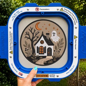 Halloween Haunted House Embroidery Design 6 Sizes | Circle Patch Machine Embroidery PES DST JEF | Ghost Moon Botanical Instant Download