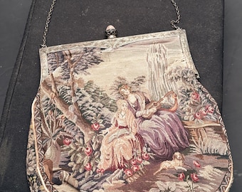 Rzadka, sygnowana torba E. Gauthier Paris Tapestry z zapięciem z różowego kwarcu