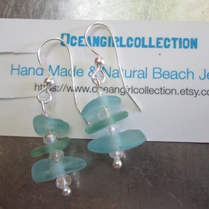 Rare Genuine sea glass earrings- aqua & teal  Sea Glass earrings,sterling silver ear wires, handmade jewels,rare sea glass earrings