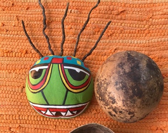 Puerto Rican vejigantes mask, Traditional Puerto Rican Carnival masks, Painted Caribbean Gourd, Cultural Caribbean masks,