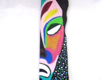 Colorful Hand  Painted decorative Mask- Wall Decor - African art, Puerto Rican folk art