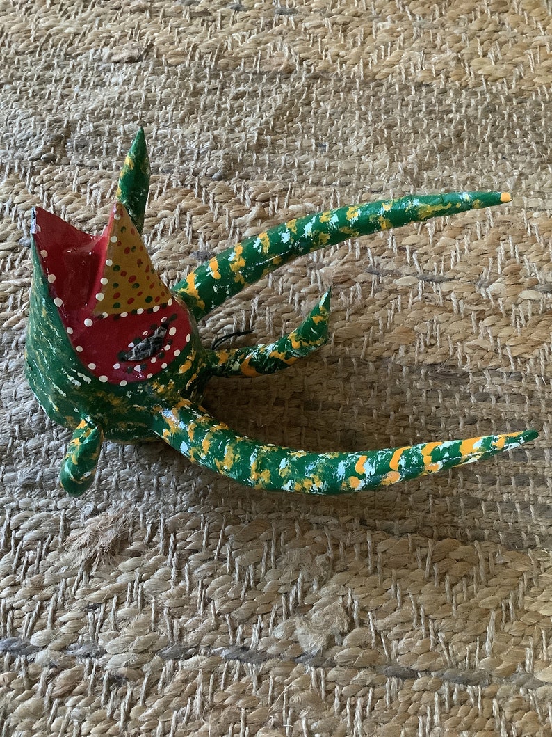 Five horned Vejigante papier-mâché mask, made in Puerto Rico, hand made carnival mask, wall art Green