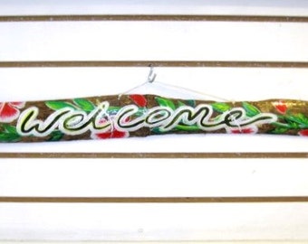 Hand Painted Driftwood Welcome House Sign, Welcome Sign, Wood house sign Tropical Flowers, Indoor Outdoor wood sign, 24x3 inches