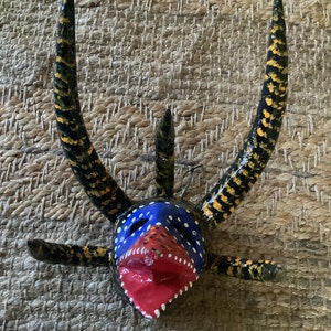 Five horned Vejigante papier-mâché mask, made in Puerto Rico, hand made carnival mask, wall art Black