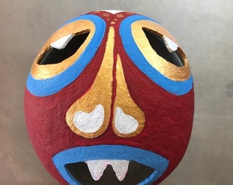 Colorful Afro-Caribbean Mask, carnival mask, gourd art, red gold yellow blue green, large