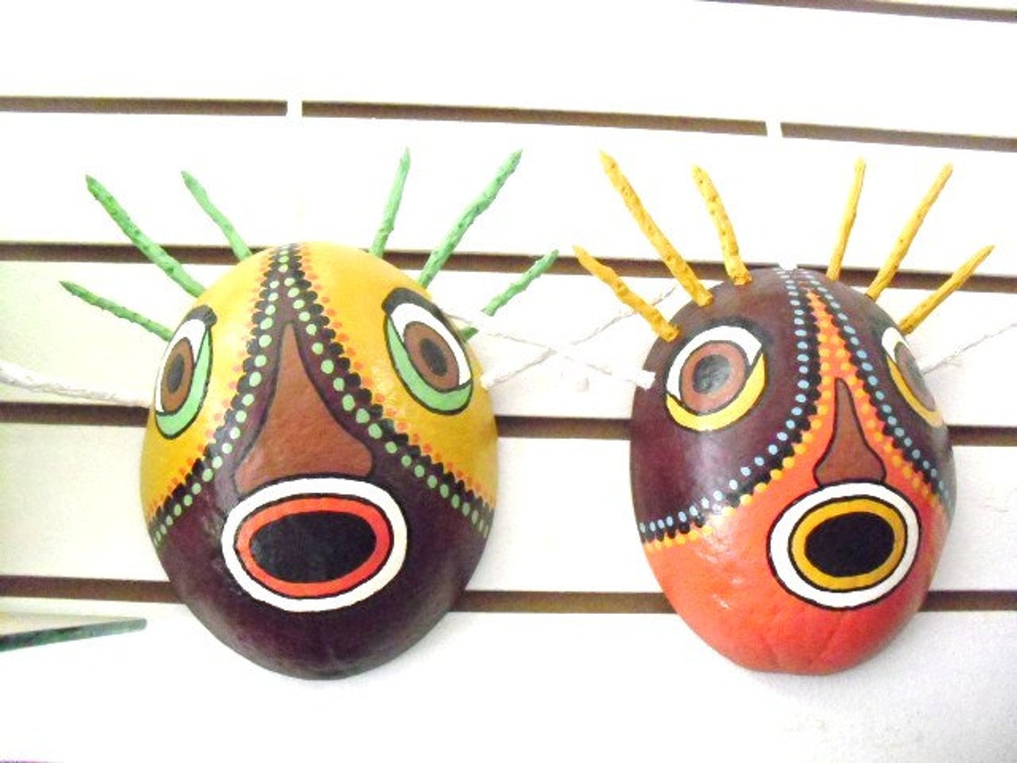 2 Colorful Caribbean Masks Carnival Masks Traditional Folk Etsy