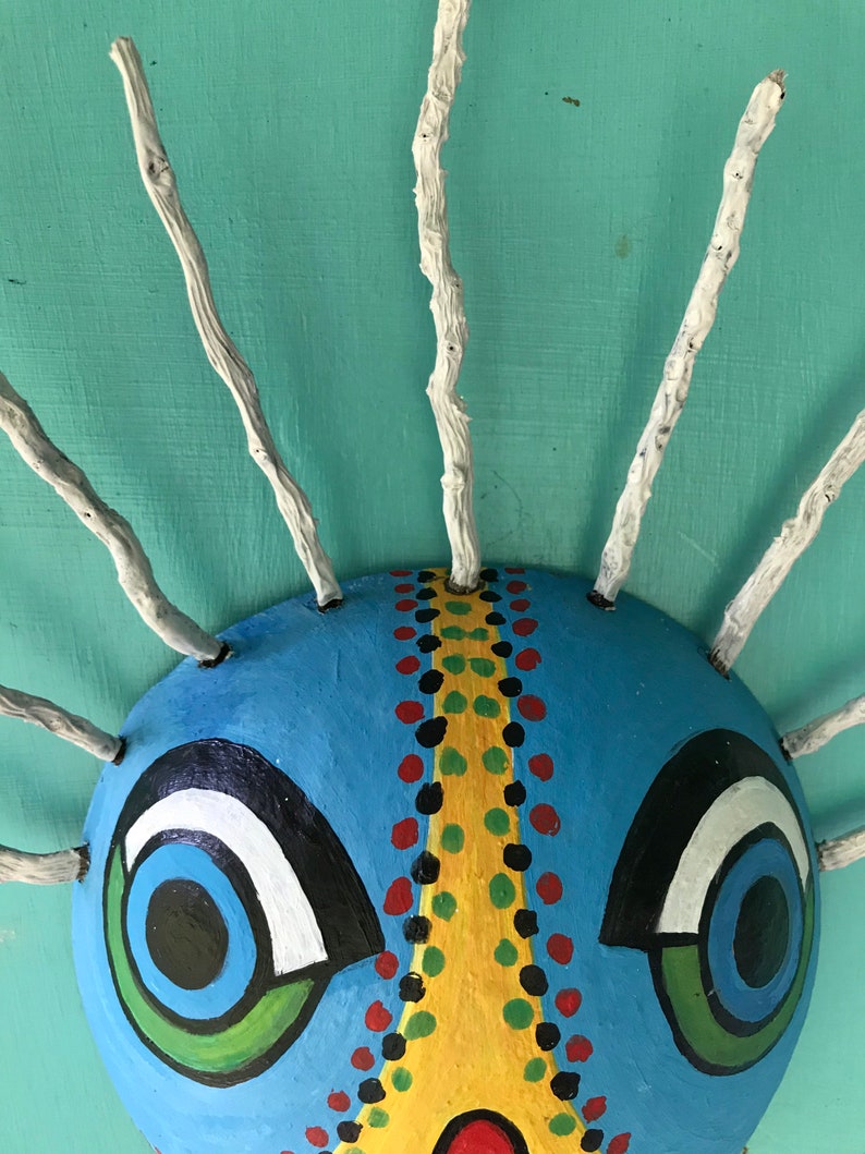 Hand Painted carnival mask, vejigante , colorful Afro Caribbean Mask, traditional puerto rican mask, gourd art collectors item image 4