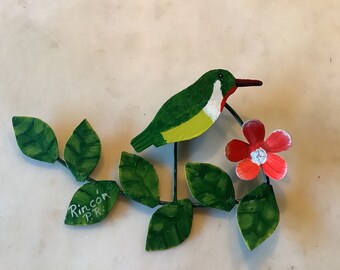 Puerto Rican Tody- tropical bird - metal sculpture for the wall- 8 x 5 inches