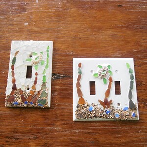 3 Decorative single Light Switch Plates Covers Coastal Decor Hand Made Beach House Decor sea glass mosaics single switch image 5