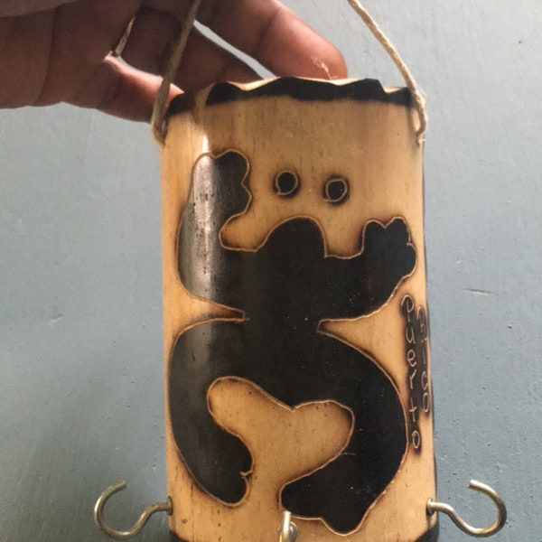 Wood burned bamboo, key holder,  Tiano sun , Tiano frog, coqui,  funtional wall decor, Tiano art, Puertorican Art,  ready to ship