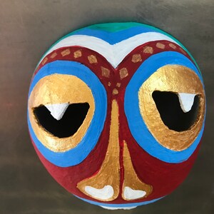 Colorful Afro-Caribbean Mask, carnival mask, gourd art, red gold yellow blue green, large image 3