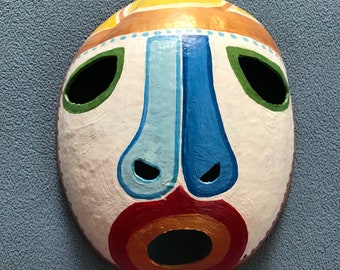 Puerto Rican Afro/Tiano Influence Mask, Hand Painted Gourd, Decorative Mask, Puerto Rican culture, Hand Made Caribbean Mask