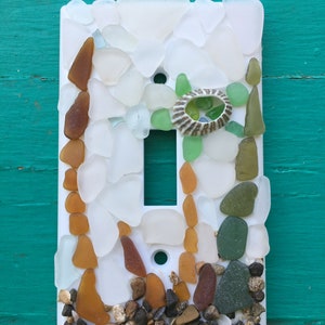 3 Decorative single Light Switch Plates Covers Coastal Decor Hand Made Beach House Decor sea glass mosaics single switch image 4