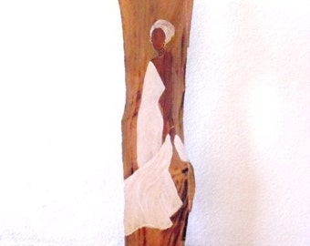 Bomba plena Dancer hand Painting on Wood, free standing Sculpture, made in Puerto Rico