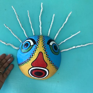 Hand Painted carnival mask, vejigante , colorful Afro Caribbean Mask, traditional puerto rican mask, gourd art collectors item image 3