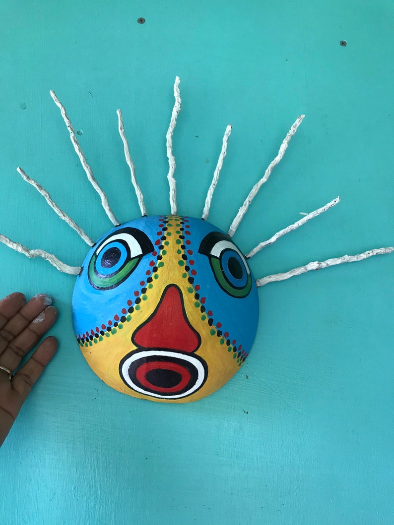 Hand Painted carnival mask, vejigante , colorful Afro Caribbean Mask, traditional puerto rican mask, gourd art collectors item image 3