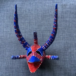 Five horned Vejigante papier-mâché mask, made in Puerto Rico, hand made carnival mask, wall art image 8