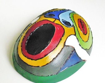 Hand-Painted Gourd Mask – Afro-Caribbean Art, Puerto Rican Decor