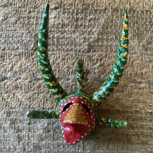 Five horned Vejigante papier-mâché mask, made in Puerto Rico, hand made carnival mask, wall art image 4