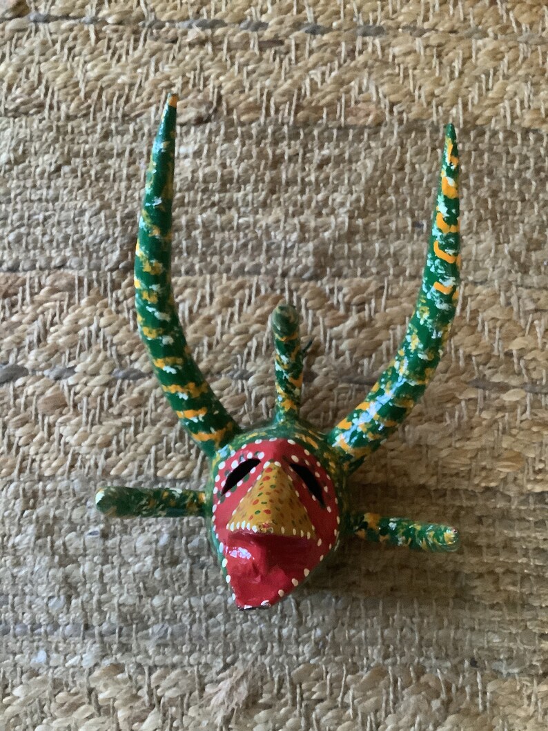 Five horned Vejigante papier-mâché mask, made in Puerto Rico, hand made carnival mask, wall art image 4