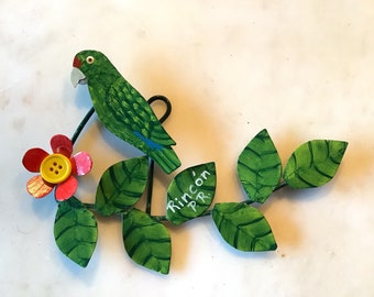 Hand made Puerto Rican parrot metal sculpture -souvenir -Puerto Rico -Amazônia Vittata- ready to ship