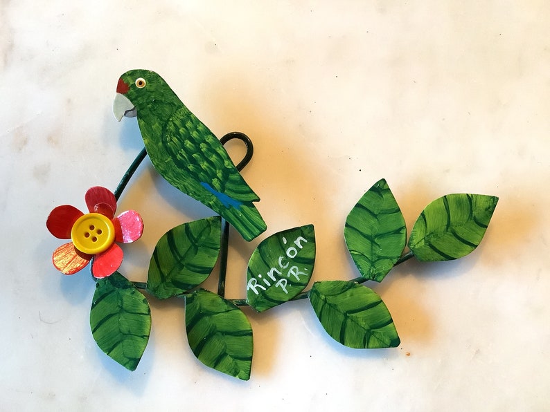 Hand made Puerto Rican parrot metal sculpture souvenir Puerto Rico Amazônia Vittata ready to ship image 1