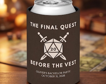 Porta-latas personalizado para despedida de solteiro com nome, dado de RPG D20, Missão Final Antes do Colete, presente personalizado para o noivo, lembrancinha para festa de jogos de tabuleiro, nerd.