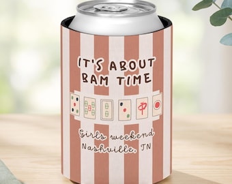 Porta-latas personalizado Mahjong, ideal para viagem de fim de semana entre amigas, despedida de solteira, com texto personalizado e localização. Perfeito para grupos.