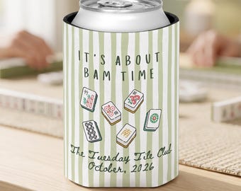 Porta-latas personalizado com nome de clube para Mahjong, lembrancinha para festa em grupo, jogo de cartas ou para o Bam Time Social Club.