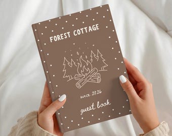 Livro de Visitas Personalizado para Casa de Campo na Floresta, Aluguel de Temporada, Airbnb, Cabana, Chalé Rústico, Boas-vindas Desde o Ano