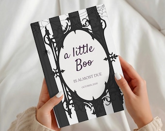 Diário de Chá de Bebê com Tema de Halloween - Um Pequeno Boo - Livro de Assinaturas Personalizado com Data Prevista para o Parto - Estilo Gótico - Lembrança Fofa e Assustadora - Presente para Futuros Pais