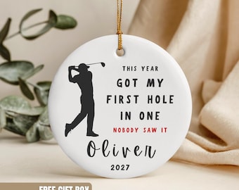 Enfeite de golfe personalizado com nome, buraco em um, lembrança de Natal, presente para pai golfista, aniversário, aposentadoria, presente engraçado para fã de esportes, troféu.