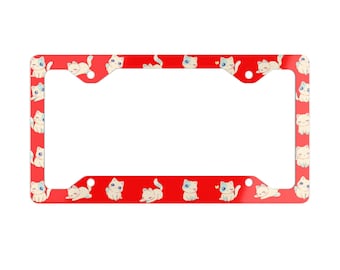 Cute License Plate Frame Cat Design, Kawaii Cat License Plate Frame, Playful Kitty Auto Accessory, Gift for Cat Lover