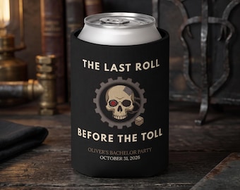 Porta-latas personalizado com o nome do clube para festa de despedida de solteiro com tema de jogos de guerra, presente personalizado para o noivo, jogo de dados, steampunk, caveira, lembrancinha de casamento.
