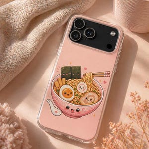 Funda para móvil con diseño de ramen kawaii, funda para móvil con diseño de comida anime, funda para iPhone con diseño bonito, funda para Samsung Galaxy, funda con diseño de fideos kawaii, regalo para ella.
