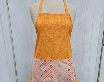 Handmade Orange Tangerine Pocket Apron Tie Back