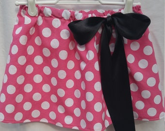 Childs Skirt Pink and White Polka Dot Skirt Drawstring Satin Ribbon Minnie Mouse Inspired Skirt